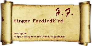 Hinger Ferdinánd névjegykártya